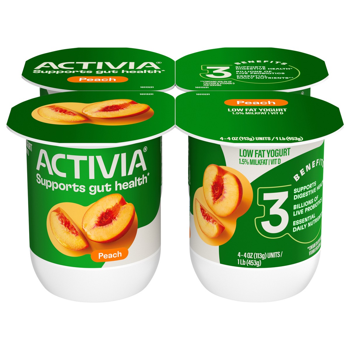 slide 1 of 4, Activia Peach Probiotic Yogurt, Lowfat Yogurt Cups, 4 OZ, 4 CT, 4 ct