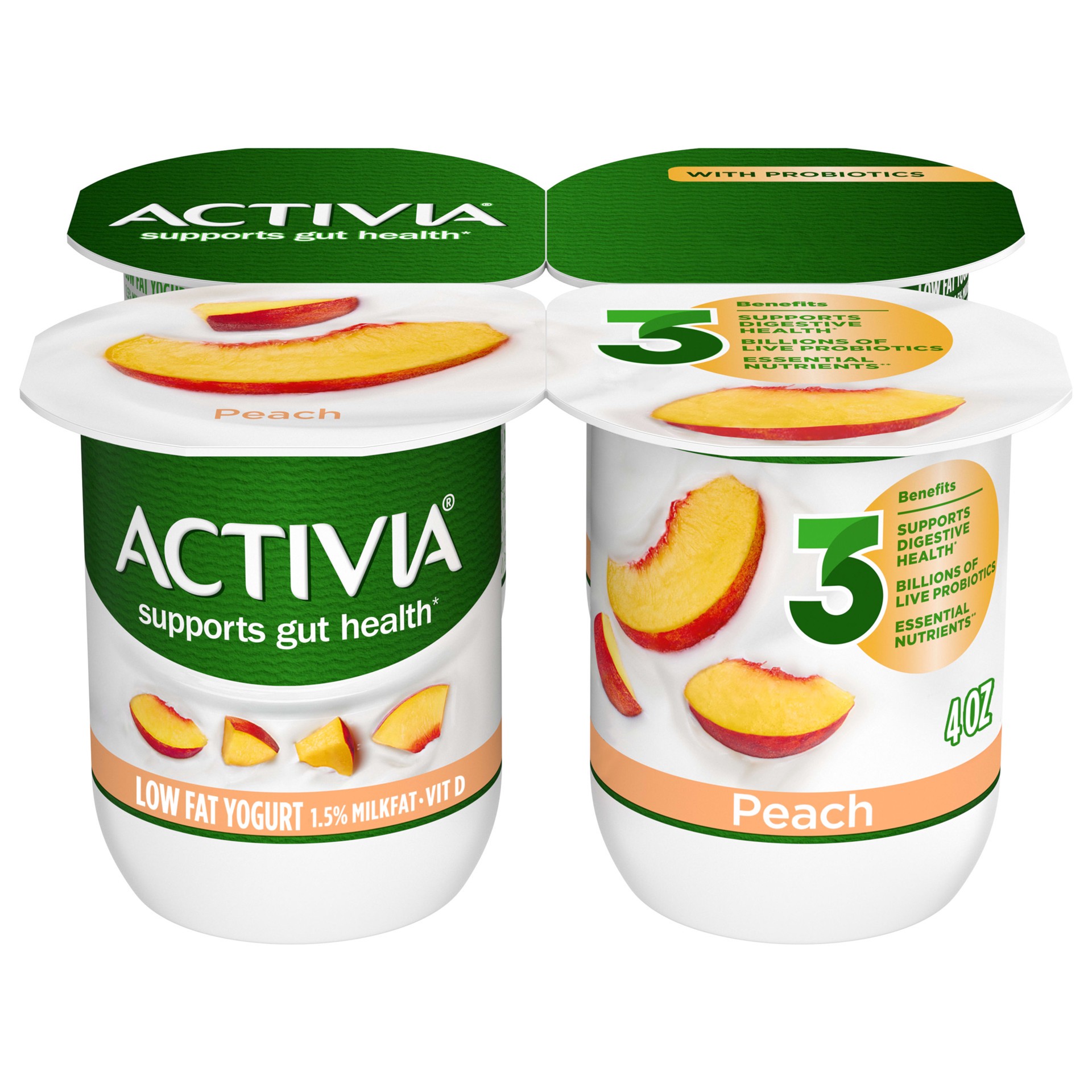 slide 1 of 4, Activia Dannon Activia® lowfat probiotic yogurt, peach, 4 oz