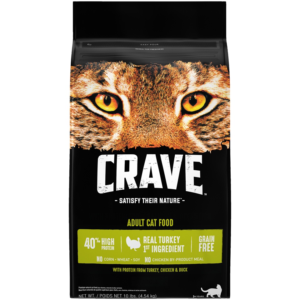 slide 1 of 1, CRAVE Grain Free with Protein from Turkey, Chicken & Duck Dry Adult Cat Food, 10 lb