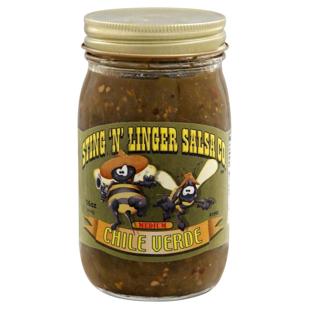 slide 1 of 1, Sting 'N' Linger Chile Verde Salsa, 16 oz