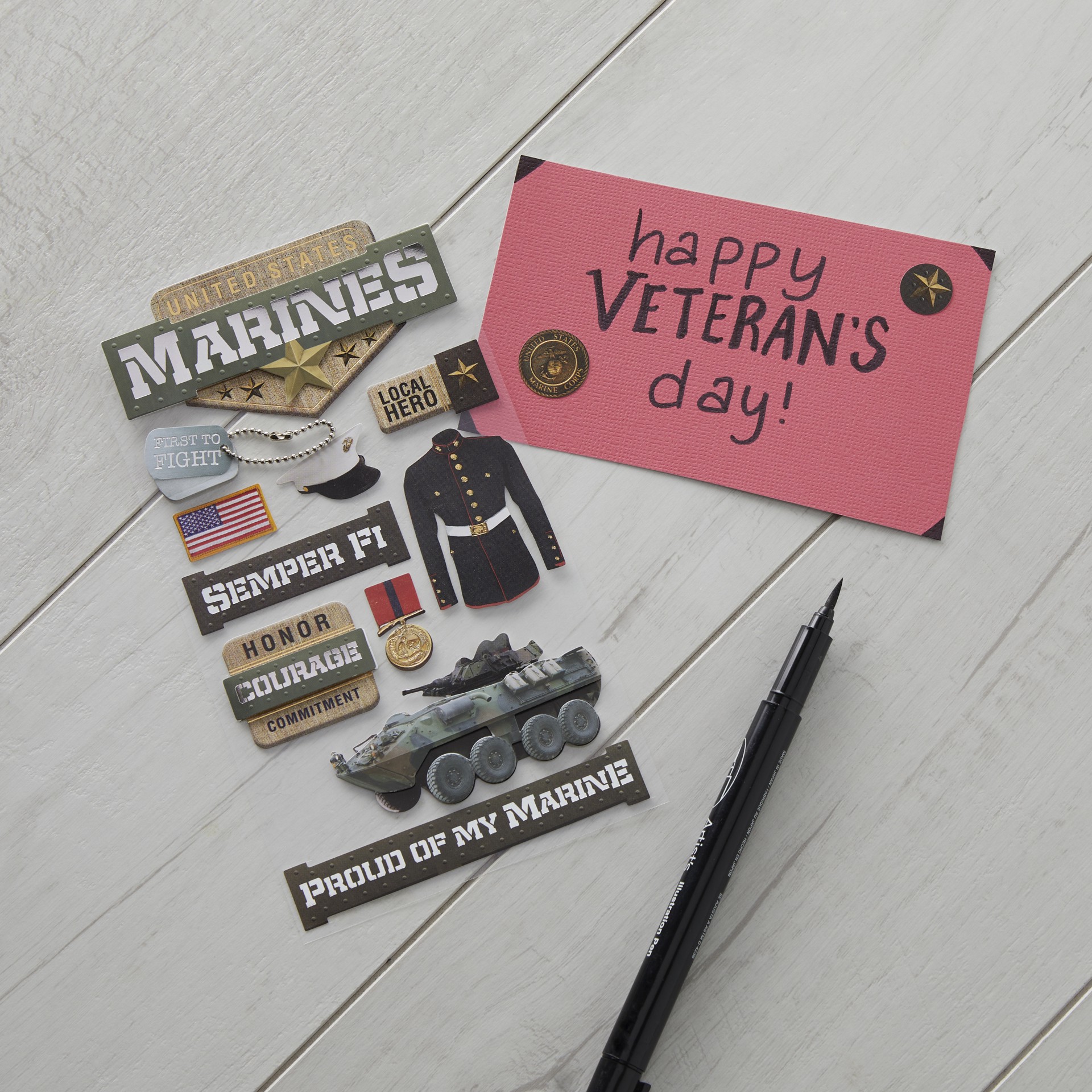 slide 4 of 6, Marine Corps Dimensional Stickers By Recollections, 3.875 in x 6.875 in