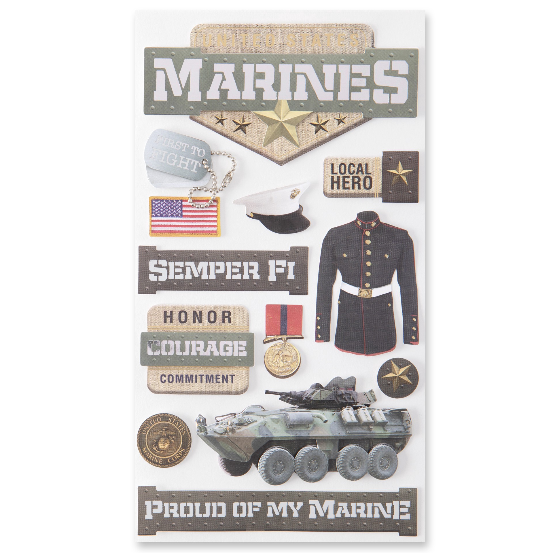 slide 3 of 6, Marine Corps Dimensional Stickers By Recollections, 3.875 in x 6.875 in