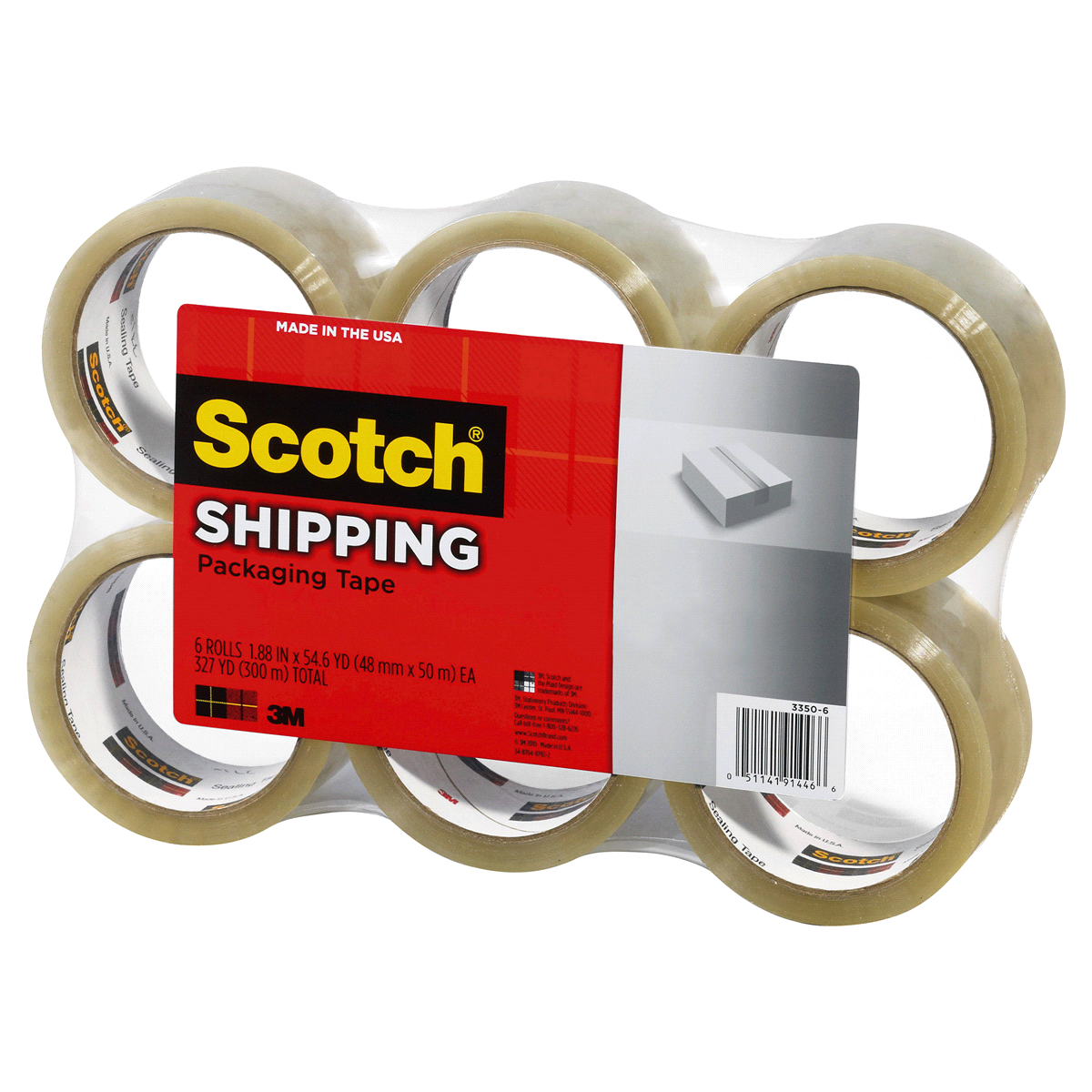 slide 2 of 2, Scotch 3350 General Purpose Packaging Tape, 1.88" x 54.6yds, Clear, 6 ct