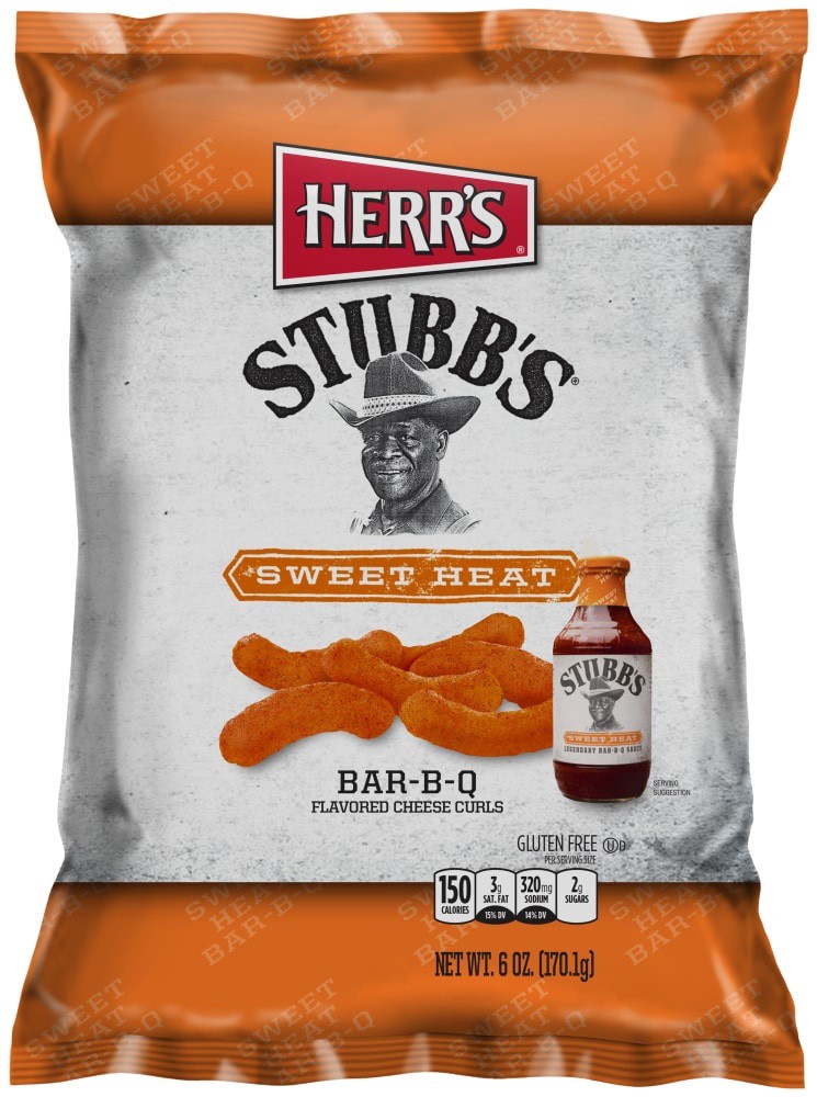 slide 1 of 8, Herr's Stubb's Sweet Heat Bar-B-Q Flavored Cheese Curls, 6 oz