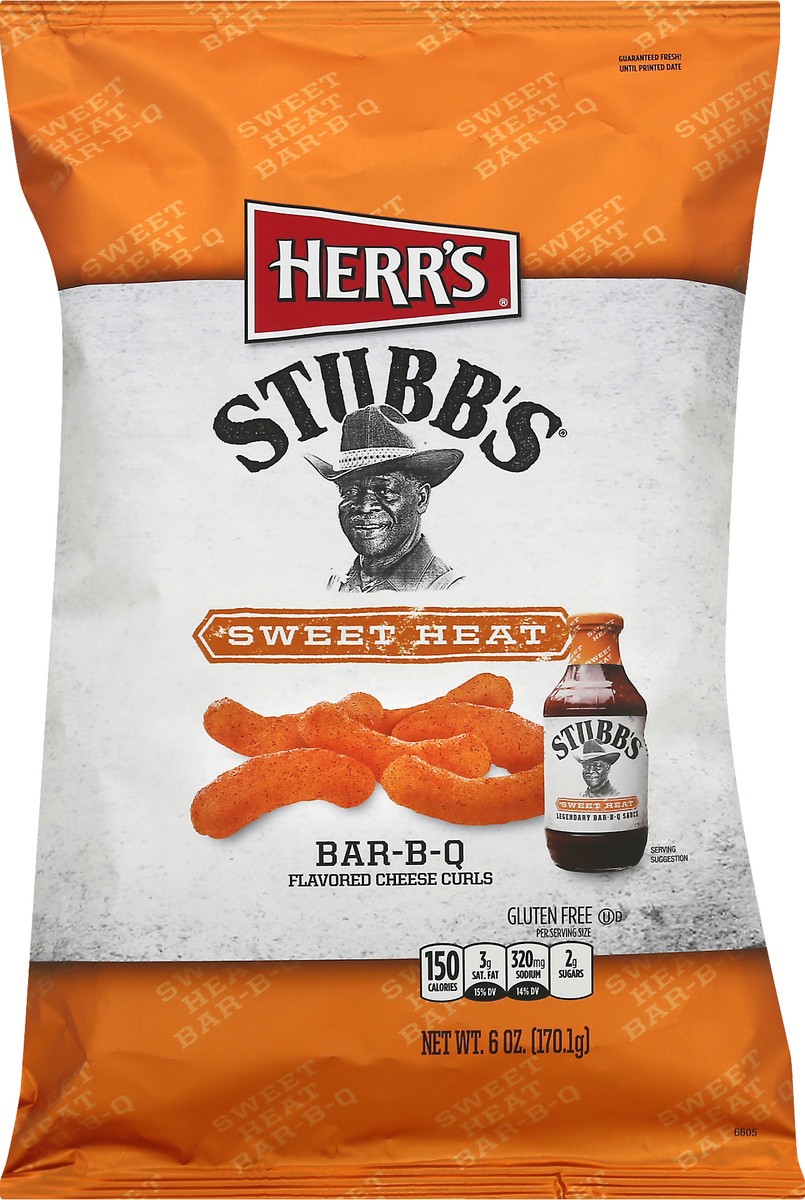 slide 6 of 8, Herr's Stubb's Sweet Heat Bar-B-Q Flavored Cheese Curls, 6 oz