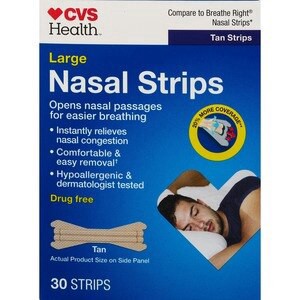 slide 1 of 1, CVS Health Large Nasal Strips, Tan, 30 Ct, 1 ct