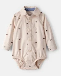 Oshkosh Baby Boy Race Car Print Long-Sleeve Button-Down Bodysuit - Khaki Khaki 24M