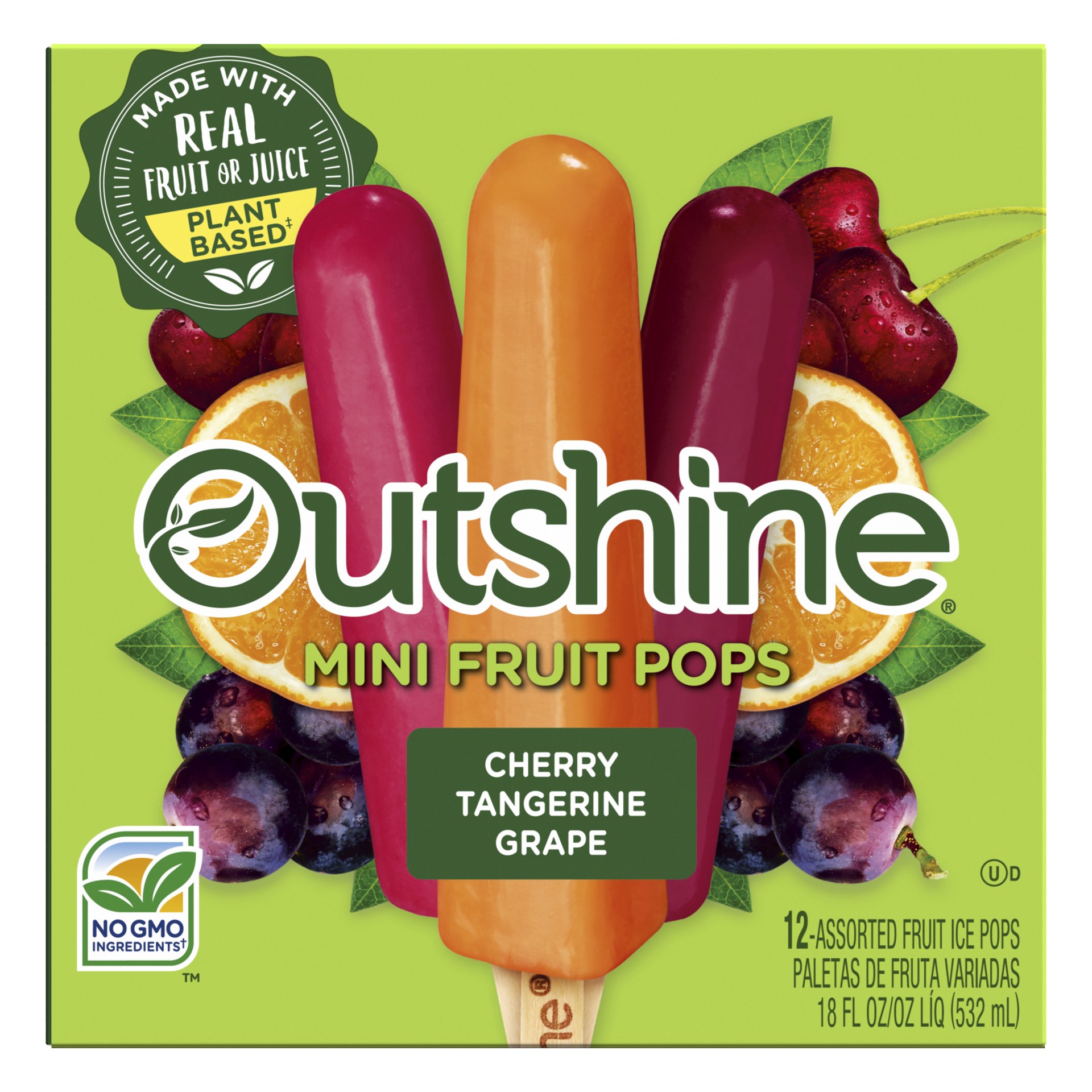 slide 1 of 76, Outshine Assorted Cherry/Tangerine/Grape Fruit Ice Pops Mini 12 ea, 12 ct