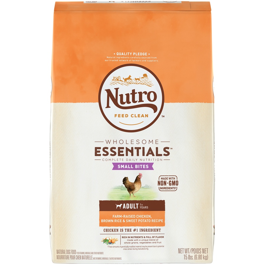 slide 1 of 1, Nutro Wholesome Essentials Small Bites Farm-Raised Chicken, Brown Rice & Sweet Potato Recipe Dry Adult Dog Food, 15 lb