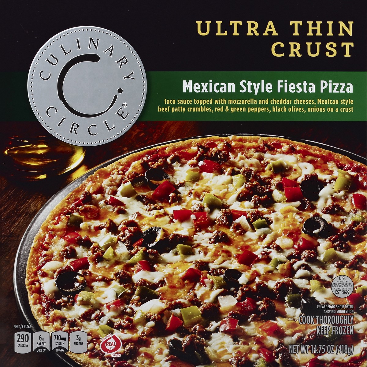 slide 5 of 6, Culinary Circle Pizza, Ultra Thin Crust, Mexican Style Fiesta, 14.75 oz