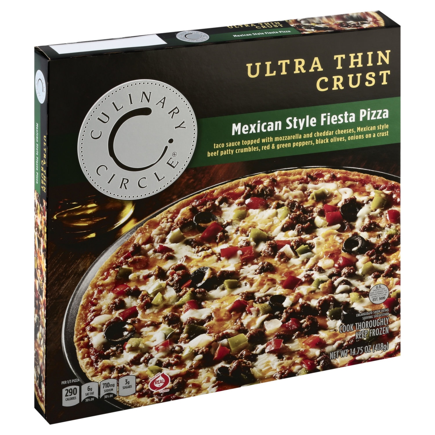 slide 1 of 6, Culinary Circle Pizza, Ultra Thin Crust, Mexican Style Fiesta, 14.75 oz