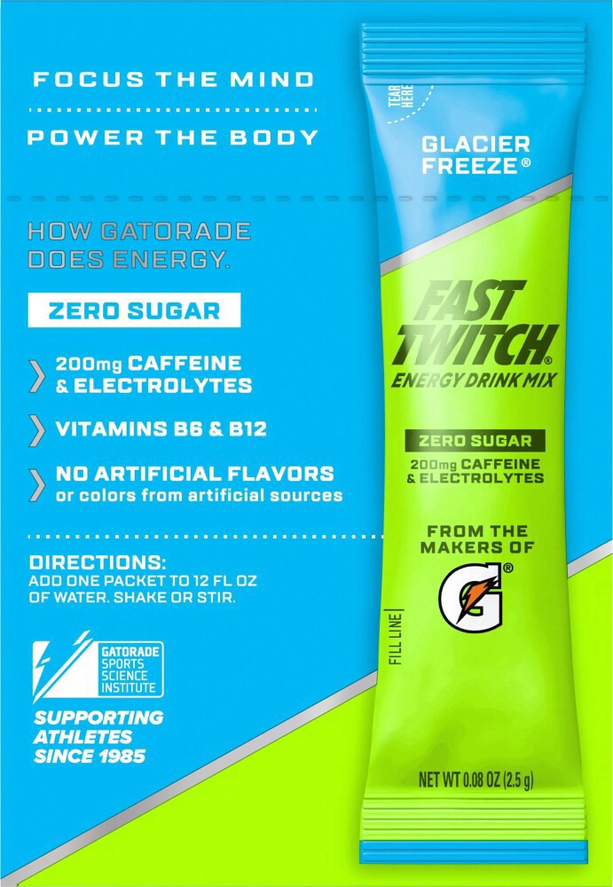 slide 4 of 4, Fast Twitch Zero Sugar Energy Drink Mix - Glacier Freeze, 10 ct; 0.08 oz
