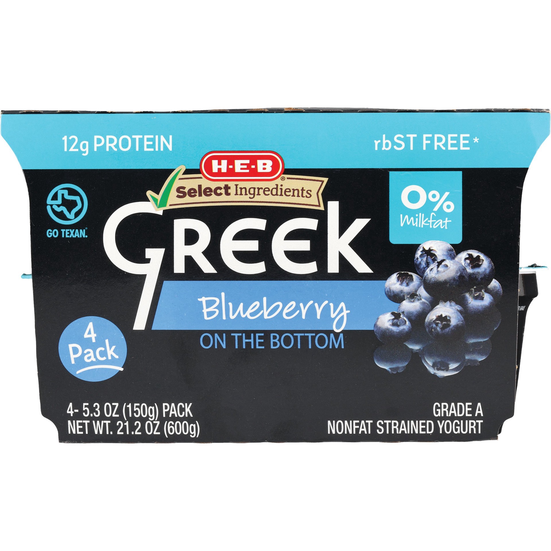 slide 1 of 1, H-E-B Greek Yogurt Blueberry 4 PK, 5.3 oz