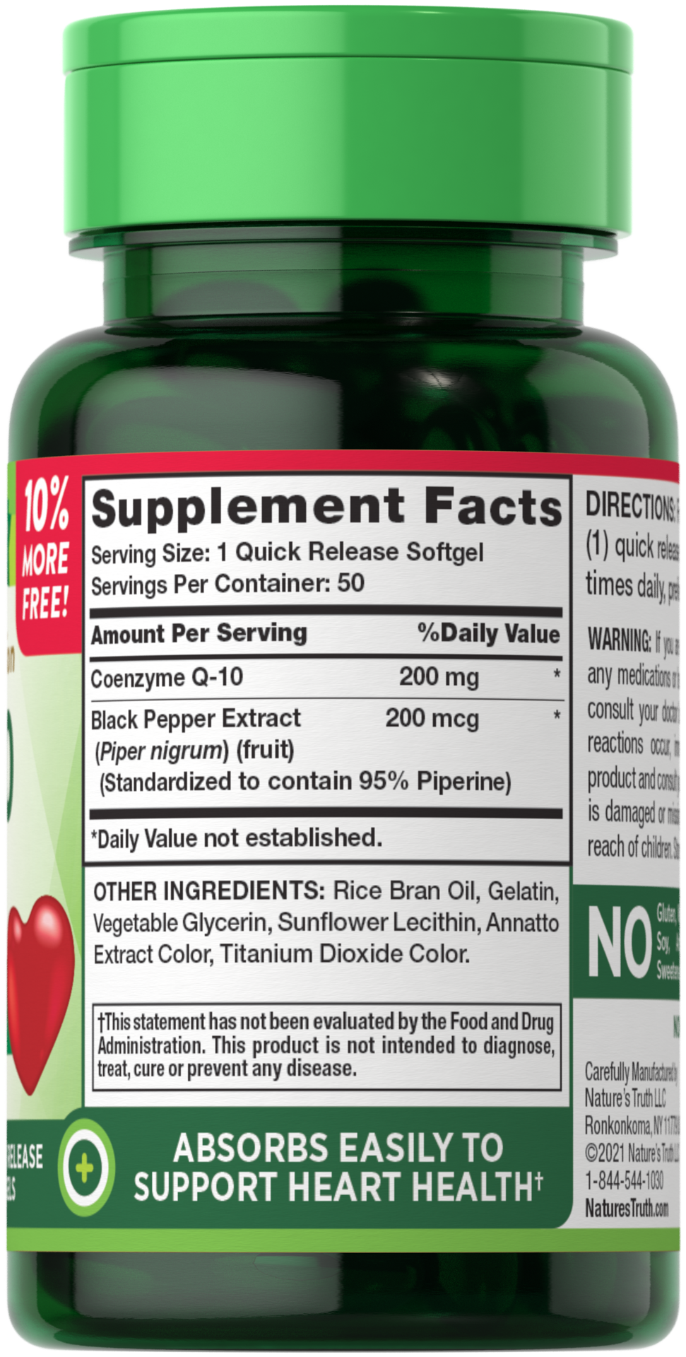 slide 3 of 4, Nature's Truth Enhanced Absorption CoQ-10 200 mg plus Black Pepper Extract, 50 ct