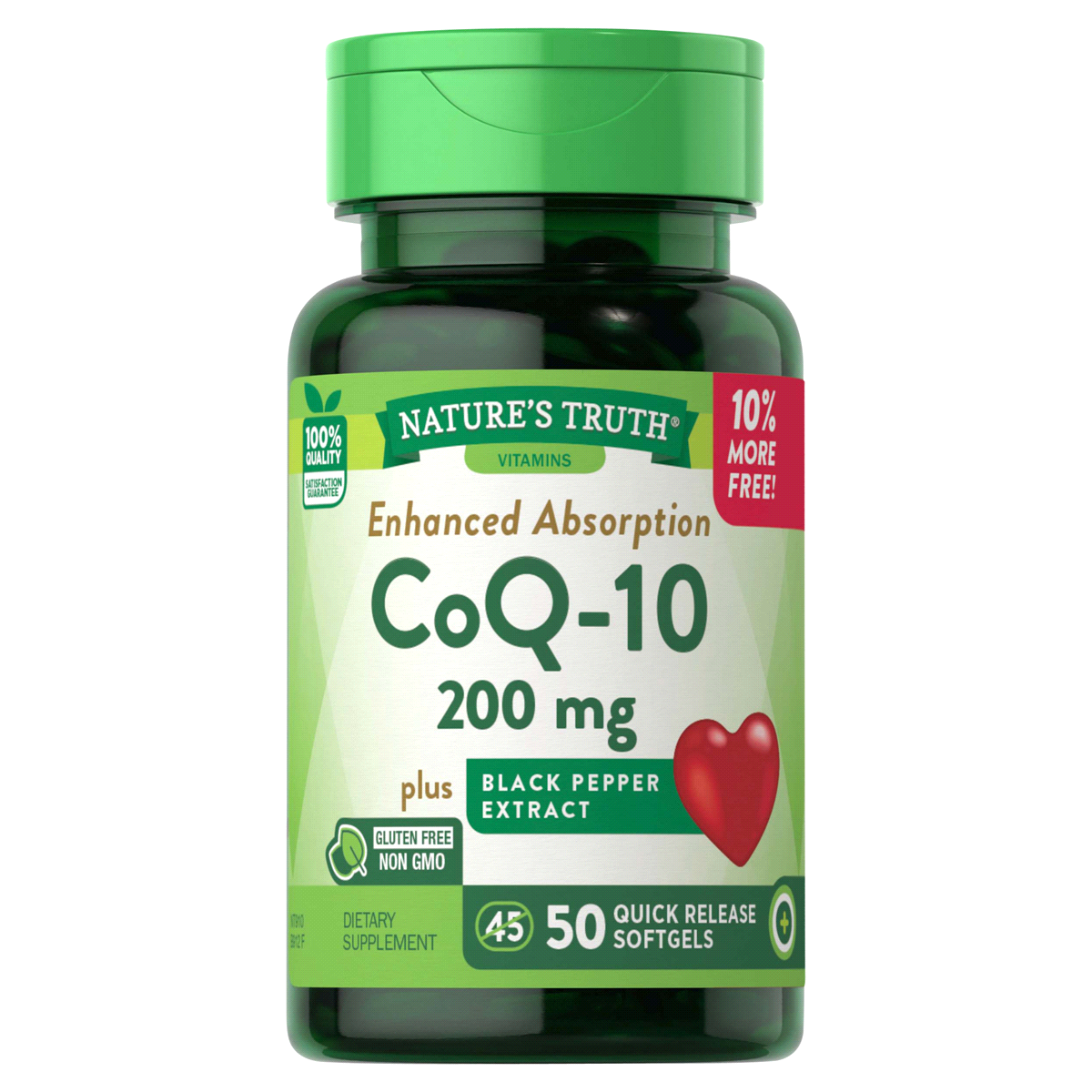 slide 1 of 4, Nature's Truth Enhanced Absorption CoQ-10 200 mg plus Black Pepper Extract, 50 ct