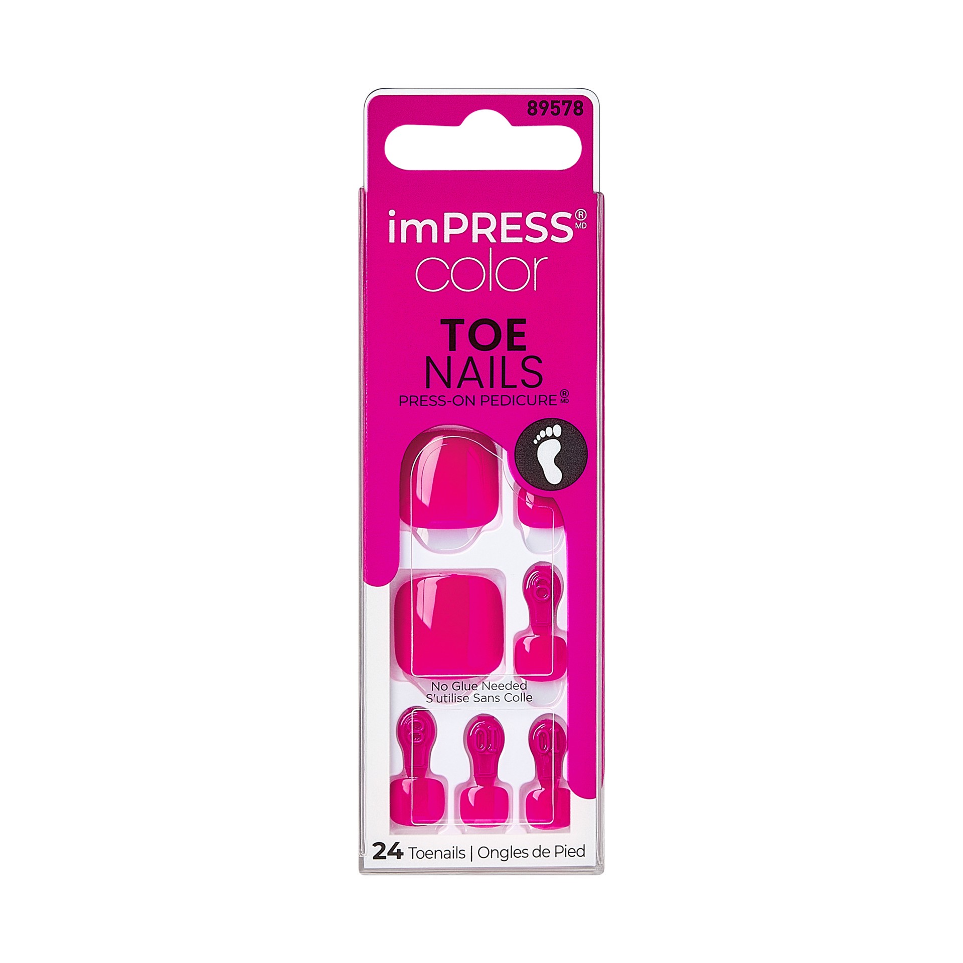 slide 1 of 5, imPRESS KISS imPRESS Color Square Press-On Toenails, Neon Purple, 24 Pieces, 28 pc
