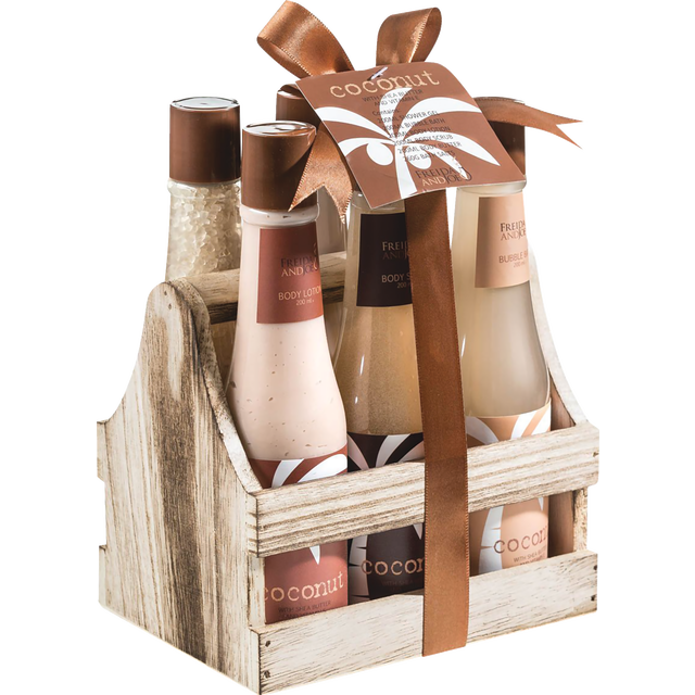 slide 1 of 1, FREIDA & JOE Tropical Milky Coconut Bath & Body Gift Set In Wooden Caddie, 1 ct