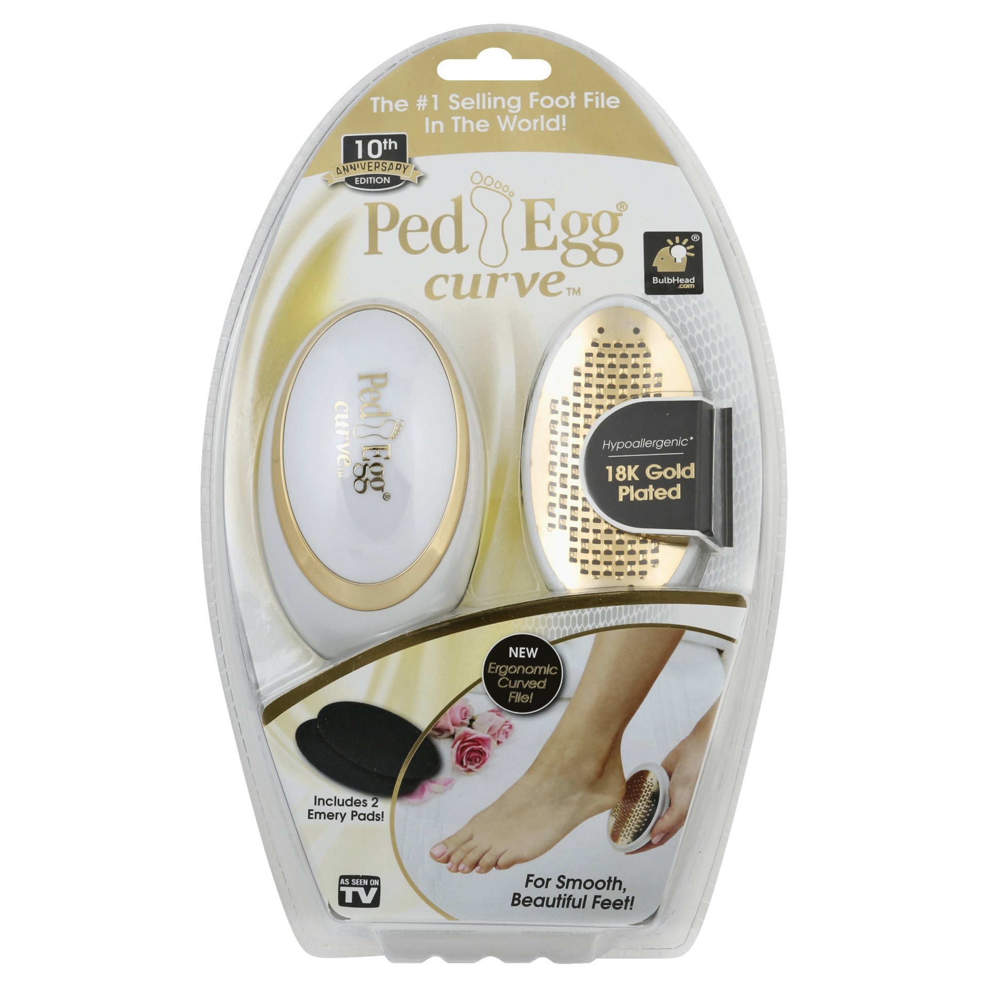 slide 1 of 1, PedEgg Curve Foot File 4 Piece Gold/White, 1 ct