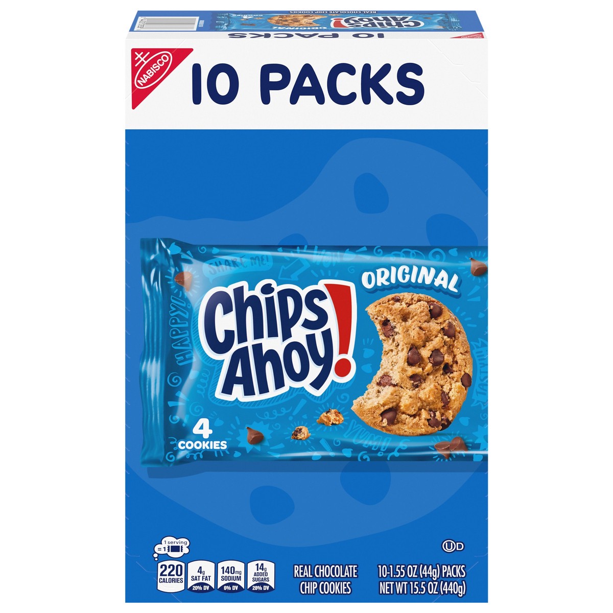 slide 1 of 15, CHIPS AHOY! Original Chocolate Chip Cookies, 10 Snack Packs (4 Cookies Per Pack), 15.5 oz