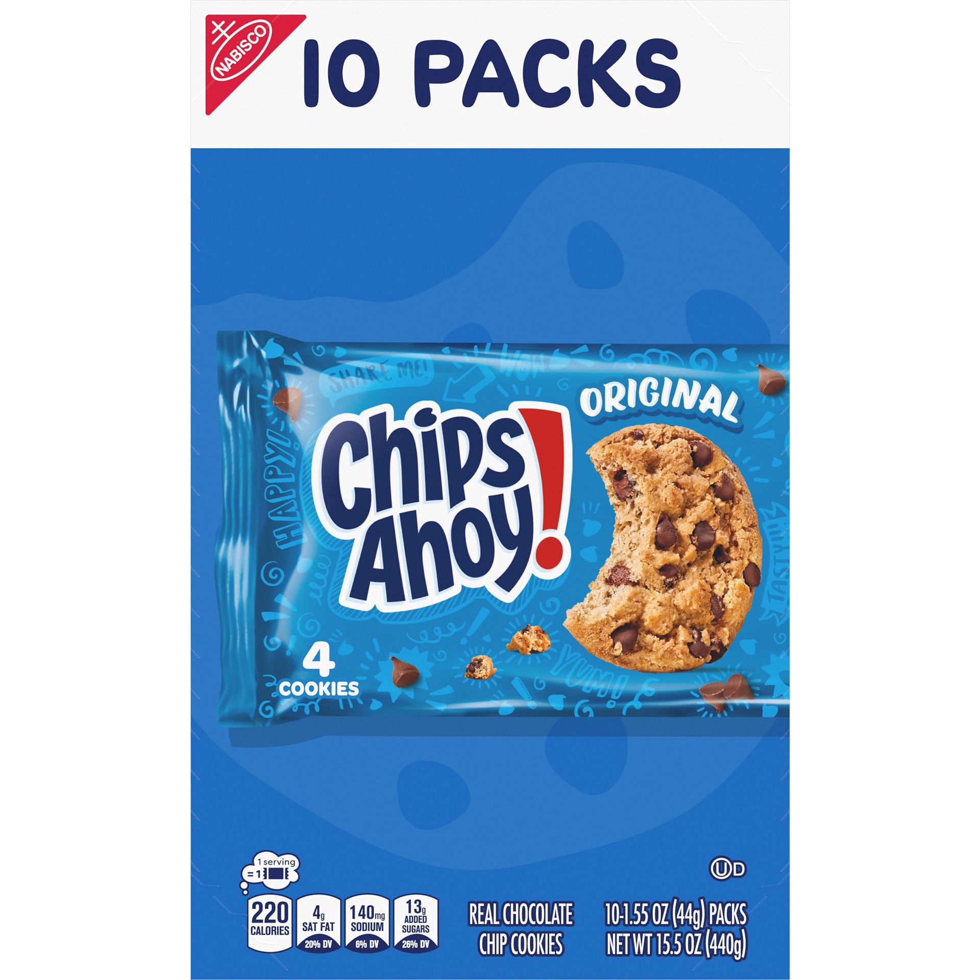 slide 1 of 1, CHIPS AHOY! Original Chocolate Chip Cookies, 10 Snack Packs (4 Cookies Per Pack), 10 ct