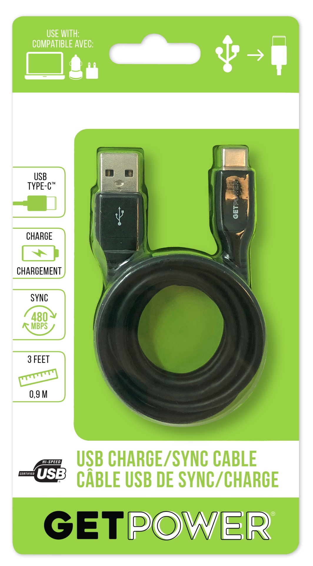 slide 1 of 1, Get Power Usb C 3.1 Charge Sync Cable, 3 ft