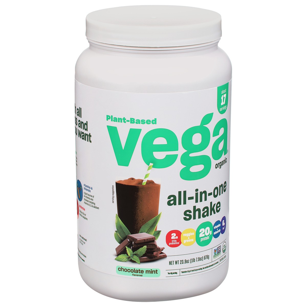 slide 2 of 9, Vega Organic Chocolate Mint All-in-One Shake 23.9 oz, 23.9 oz