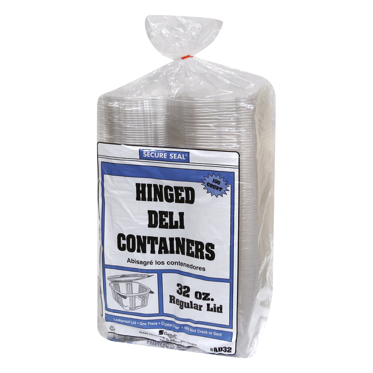 slide 6 of 11, Secure Seal 32 Ounce Hinged Containers 100 ea, 100 ct