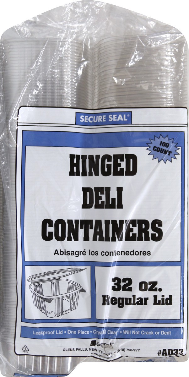 slide 2 of 11, Secure Seal 32 Ounce Hinged Containers 100 ea, 100 ct