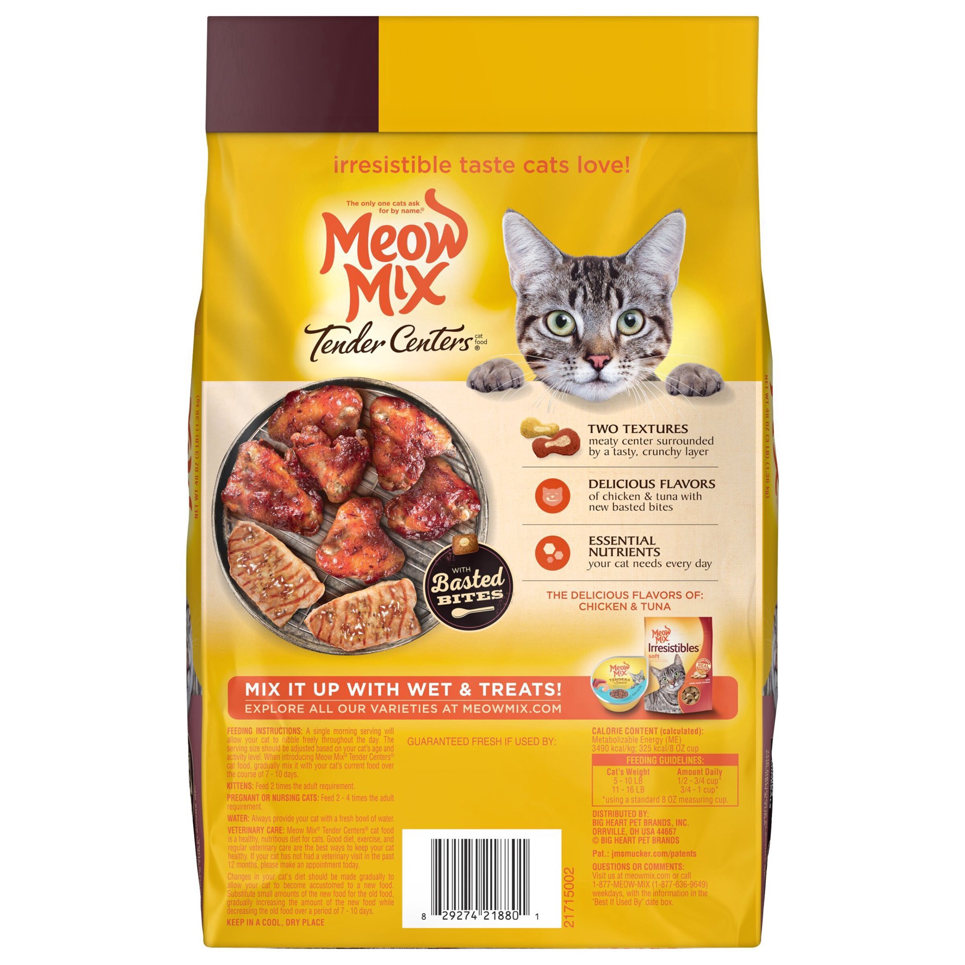 slide 8 of 15, Meow Mix Tender Centers Dry Cat Food with Basted Bites, Chicken & Tuna Flavors, 3 Pound Bag, 48 oz