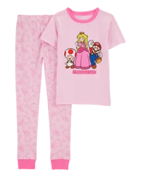 Carter's Kid Super Mario Print Jersey 2-Piece Pajamas Pink Size 5
