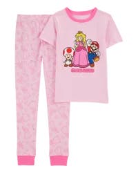 Carter's Kid Super Mario Print Jersey 2-Piece Pajamas Pink Size 5