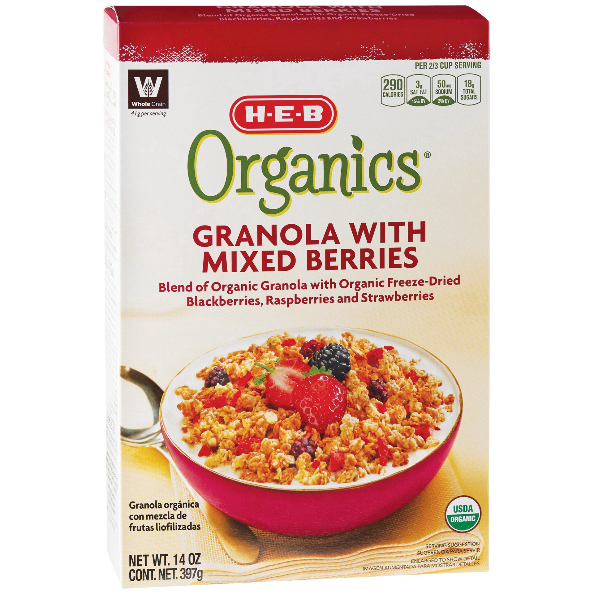 slide 1 of 1, H-E-B Organics Granola with Mixed Berries, 14 oz