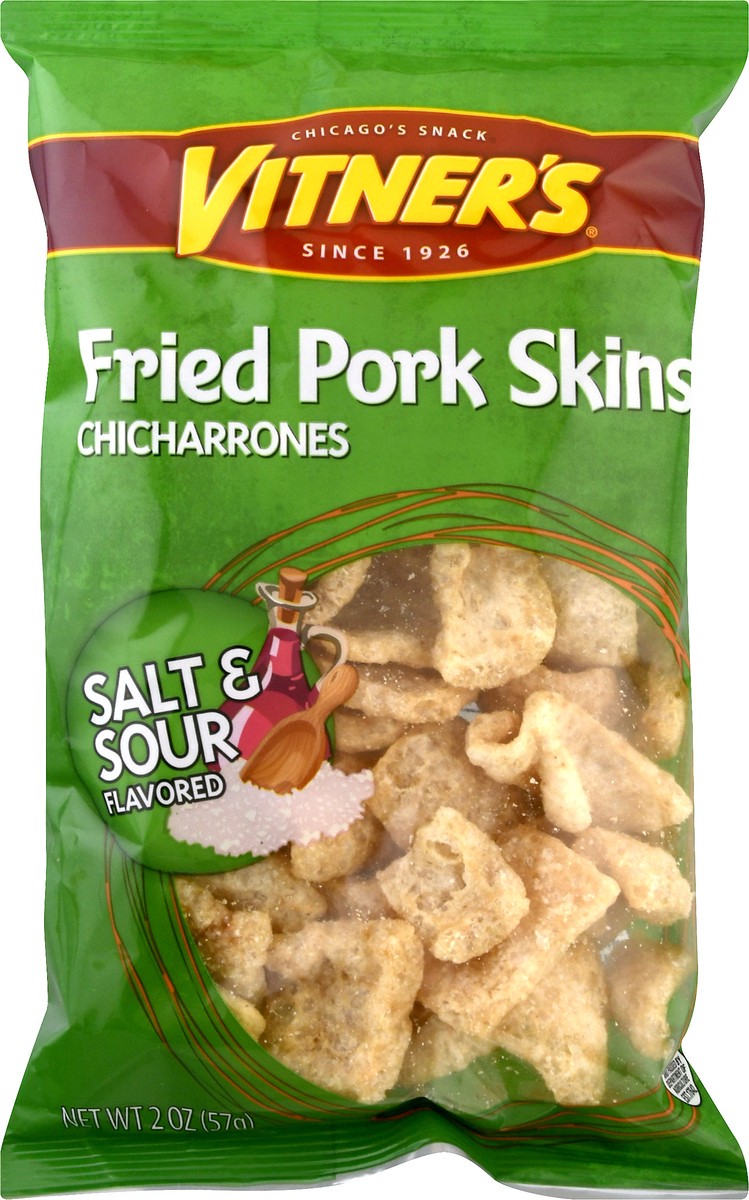 slide 3 of 13, Vitner's Fried Pork Skin Salt & Sour Flavored Chicharrones 2 oz, 2 oz