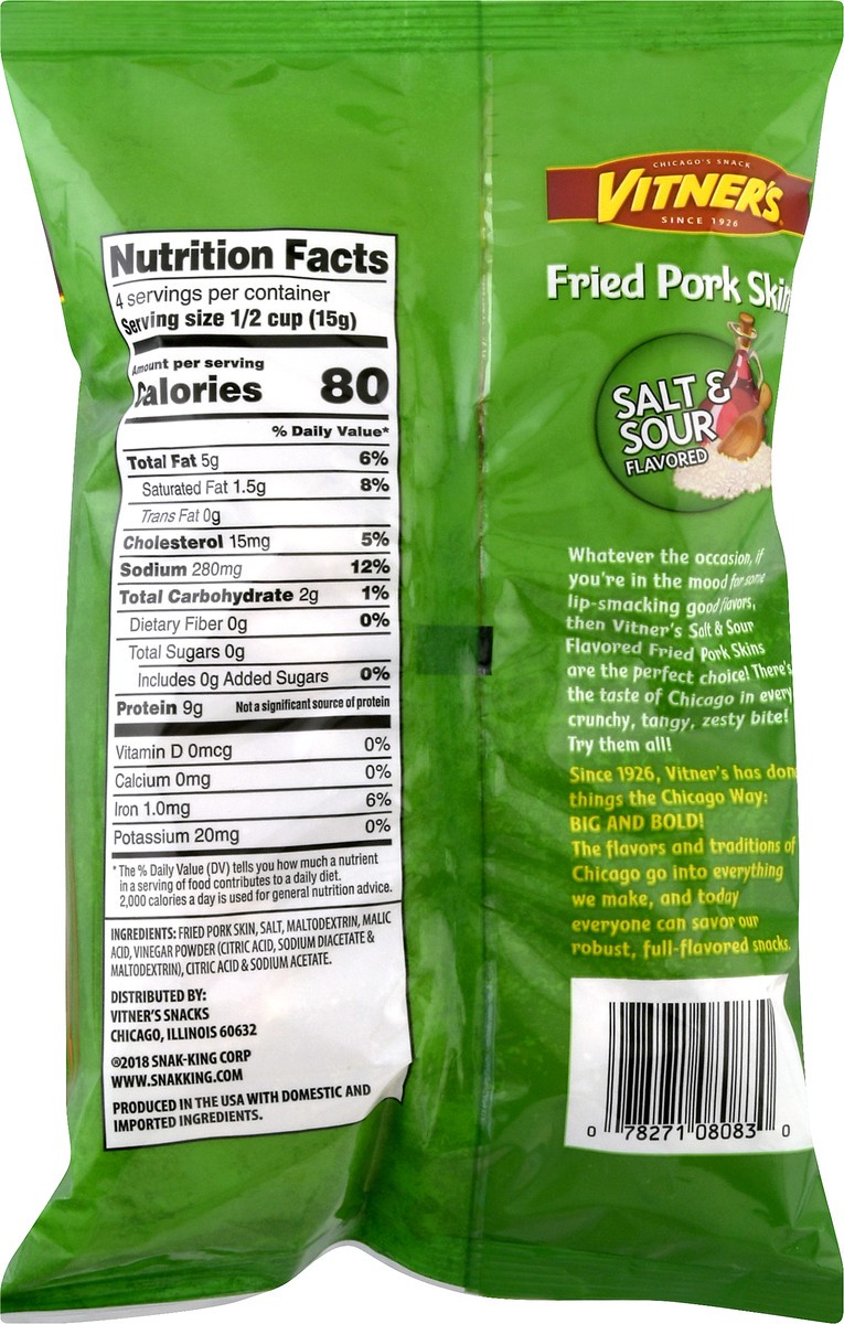slide 8 of 13, Vitner's Fried Pork Skin Salt & Sour Flavored Chicharrones 2 oz, 2 oz