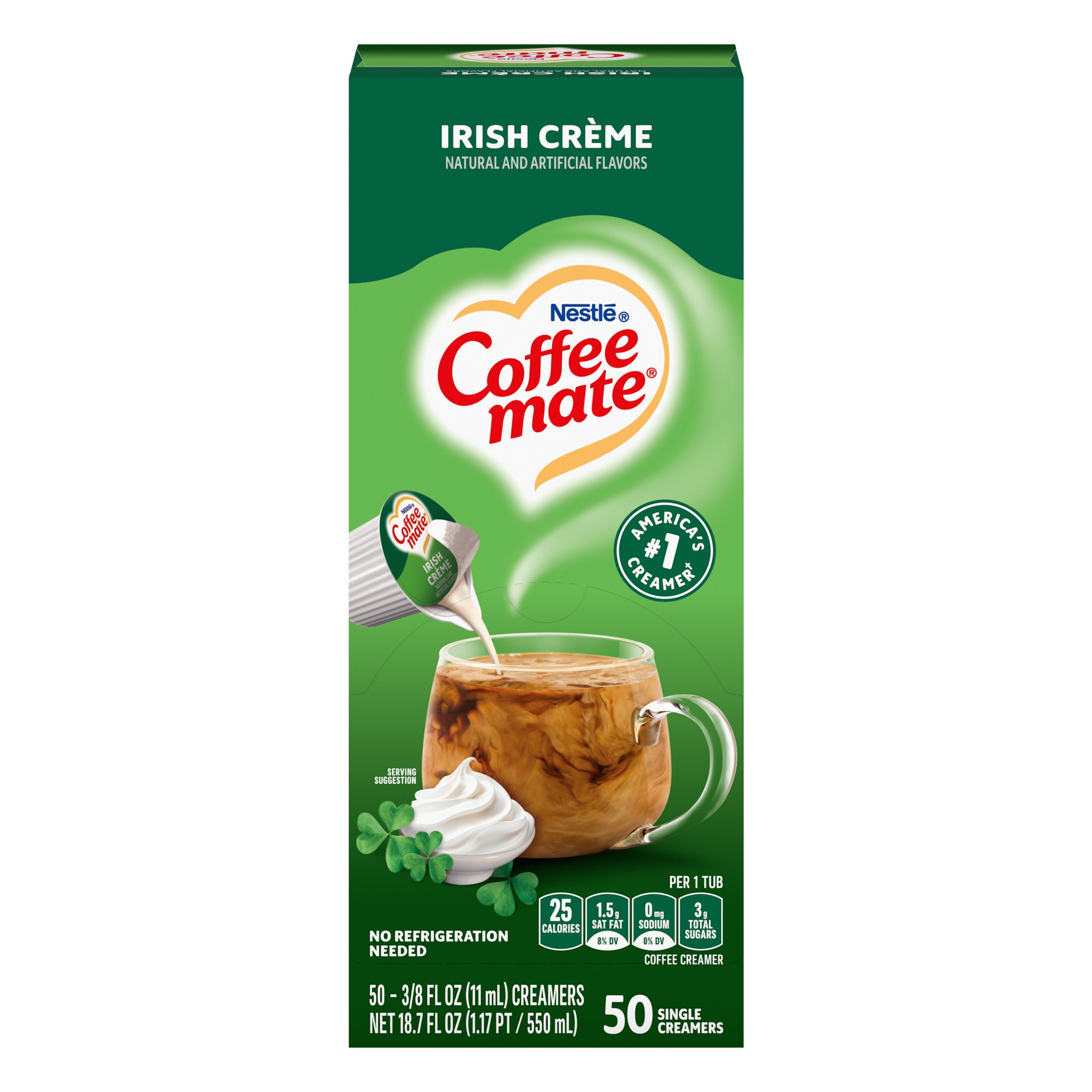 slide 1 of 5, NESTLE COFFEE MATE Coffee Creamer Irish Crème Flavor, Liquid Creamer Singles, 0.375 fl oz, 50 Count, 18.70 fl oz