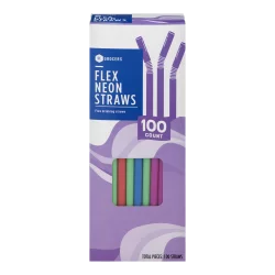 SE Grocers Flex Drinking Straws Neon - 100 CT