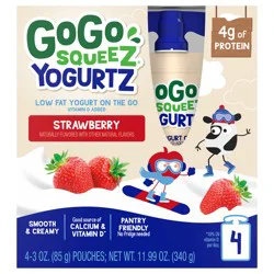 GoGo squeeZ YogurtZ Strawberry, Made with 100% Real Milk, 3 oz Pouches (4 Pack)