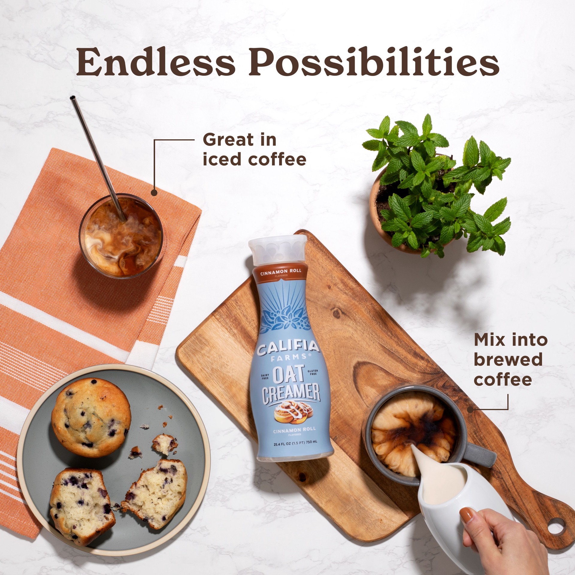slide 4 of 5, Califia Farms Cinnamon Roll Oat Milk Coffee Creamer, 25.4 fl oz