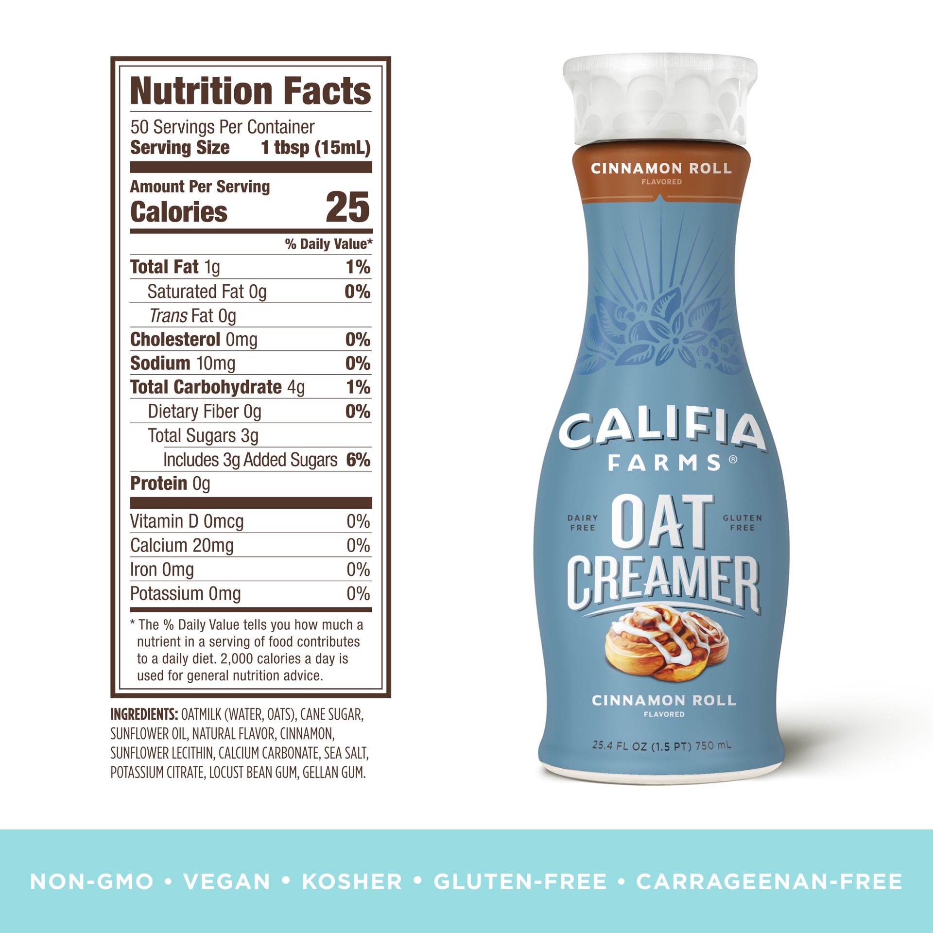 slide 2 of 5, Califia Farms Cinnamon Roll Oat Milk Coffee Creamer, 25.4 fl oz
