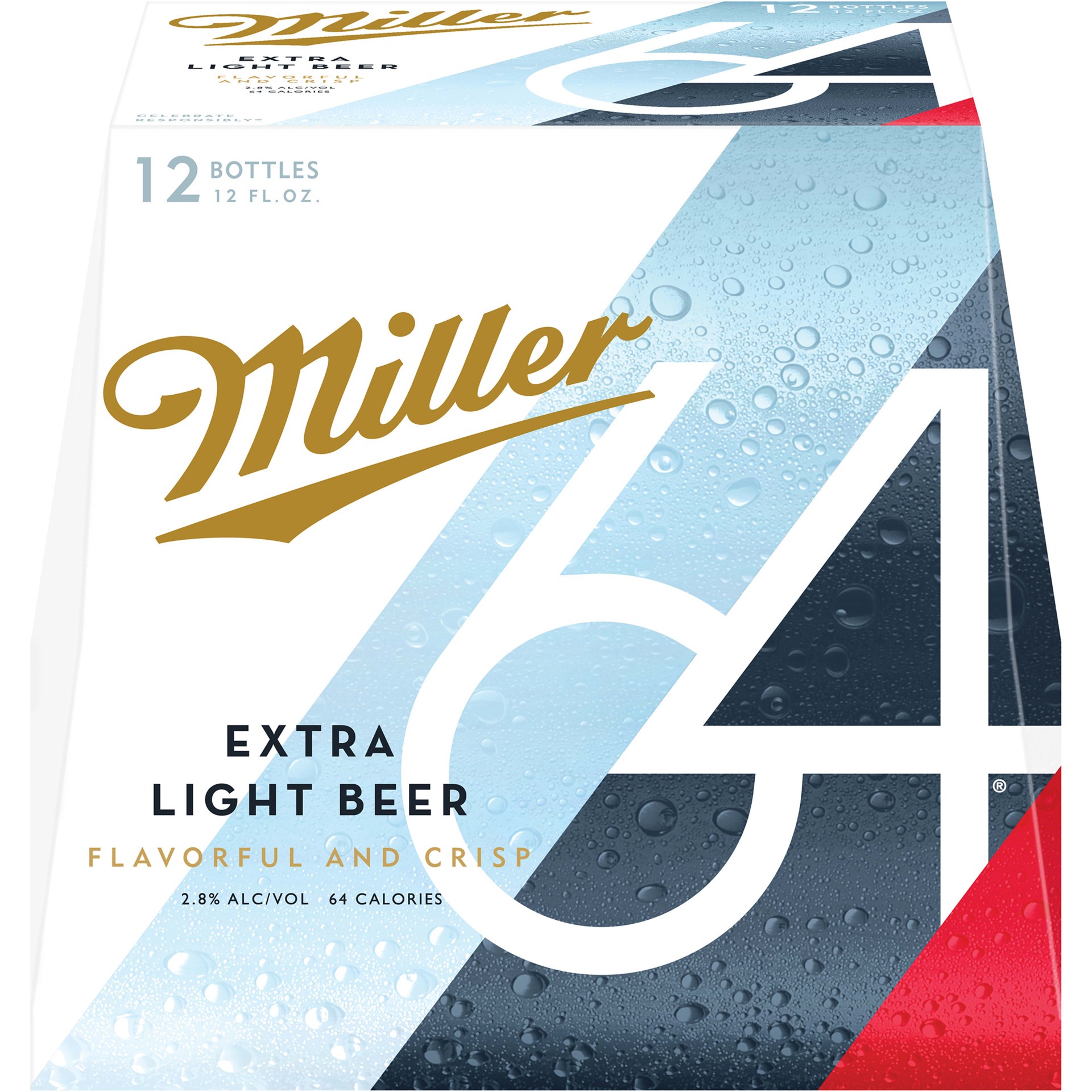 slide 3 of 5, Miller 64 Extra Light Lager Beer, 12 Pack, 12 fl. oz. Bottles, 2.8% ABV, 12 ct; 12 fl oz