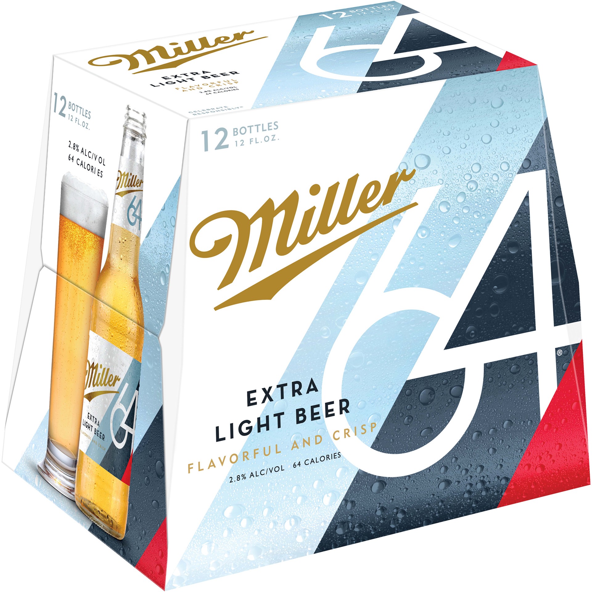 slide 5 of 5, Miller 64 Extra Light Lager Beer, 12 Pack, 12 fl. oz. Bottles, 2.8% ABV, 12 ct; 12 fl oz