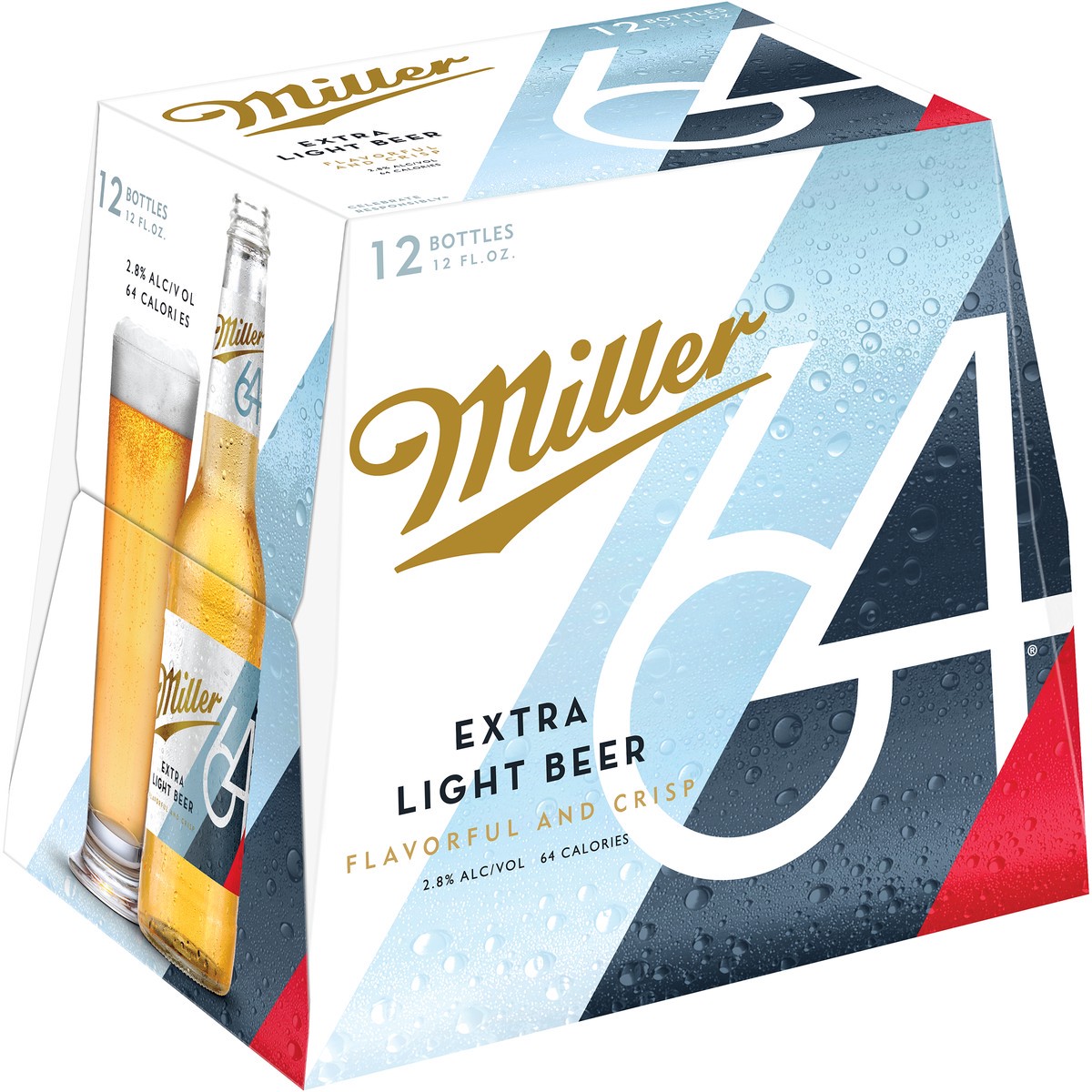 slide 1 of 5, Miller 64 Extra Light Lager Beer, 12 Pack, 12 fl. oz. Bottles, 2.8% ABV, 12 ct; 12 fl oz