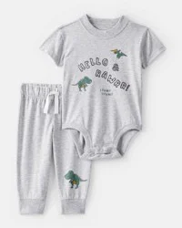 Carters Baby Boy Dinosaur Bodysuit & Pant Set Grey 3M