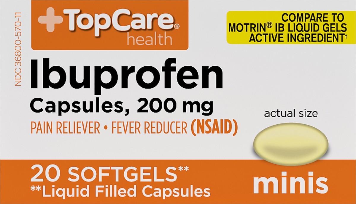 slide 4 of 13, TopCare Health 200 mg Ibuprofen Minis 20 Softgels, 20 ct