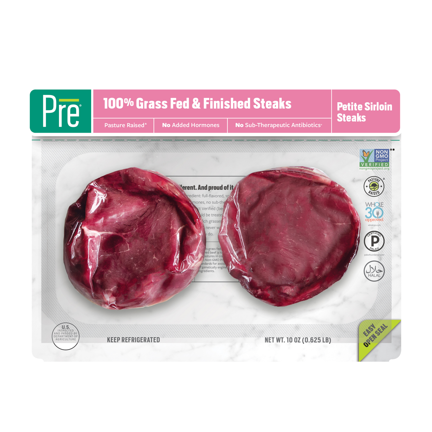 slide 1 of 1, Pre 100% Grass-Fed & Finished Beef Petite Sirloin Steaks 10 oz, 10 oz