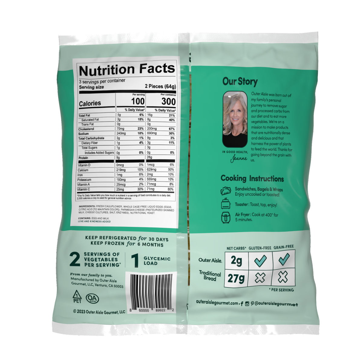 slide 2 of 2, Outer Aisle Cauliflower Original Sandwich Thins 6 ea, 6 ct