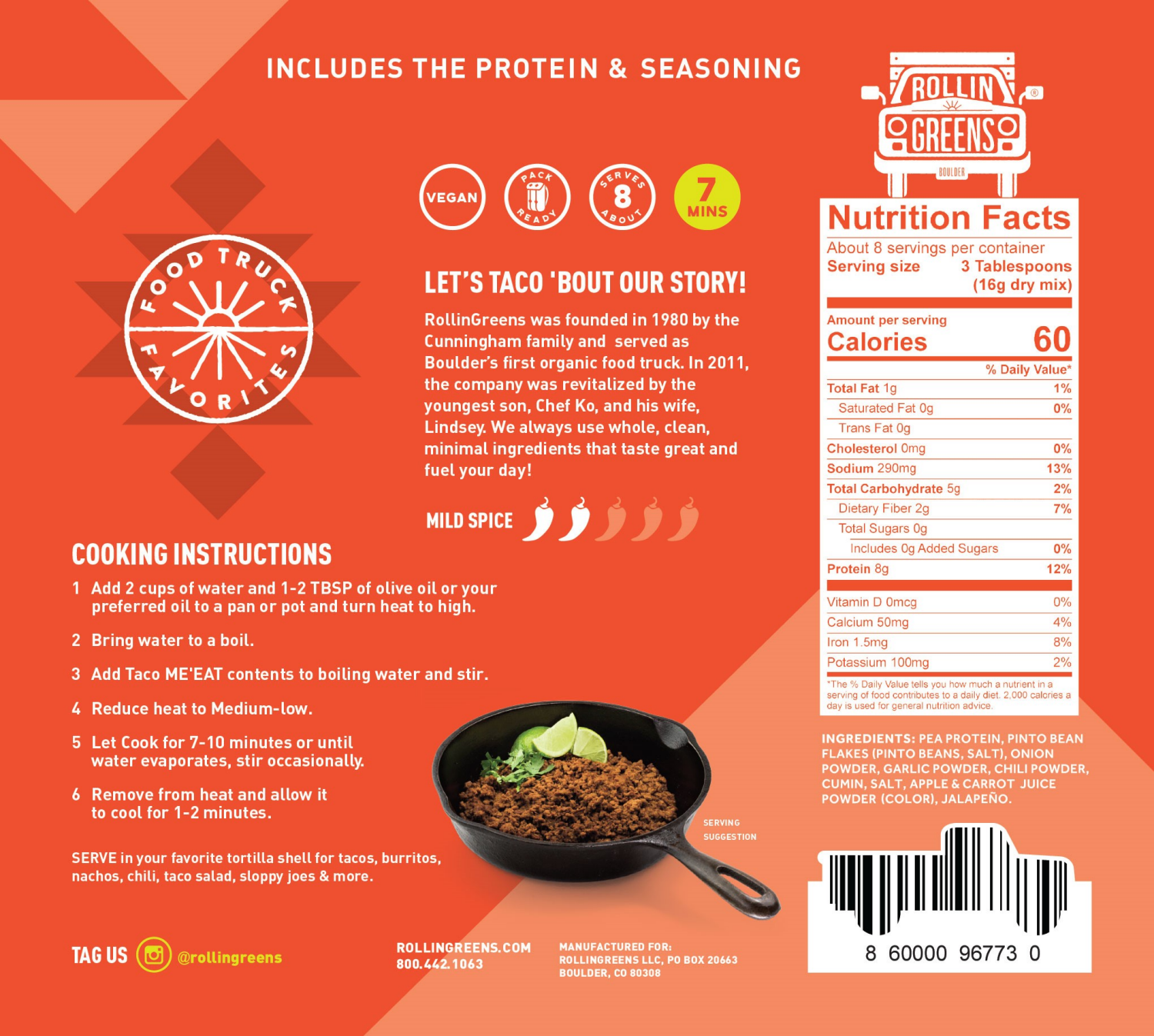 slide 2 of 2, RollinGreens Ground Taco Pea Protein + Seasoning 4.5 oz, 4.5 oz