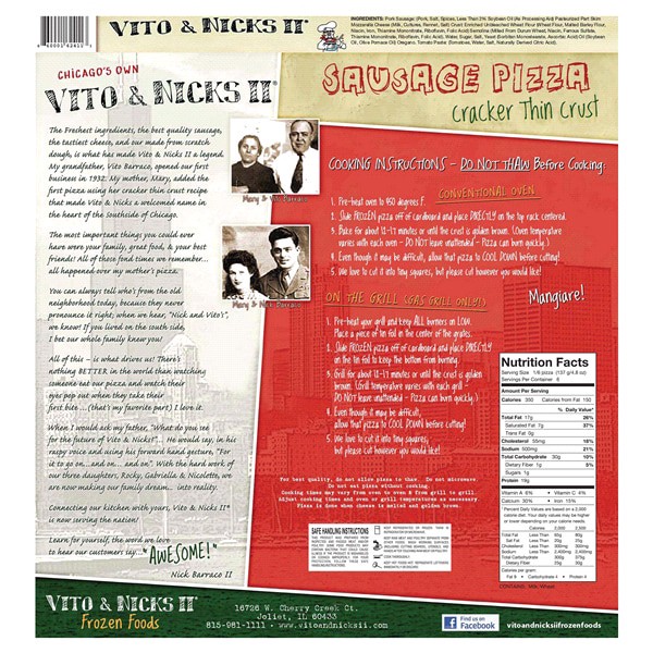 slide 5 of 5, Vito & Nicks II Premium Cracker Thin Crust Sausage Pizza 24.85 oz, 28.01 oz