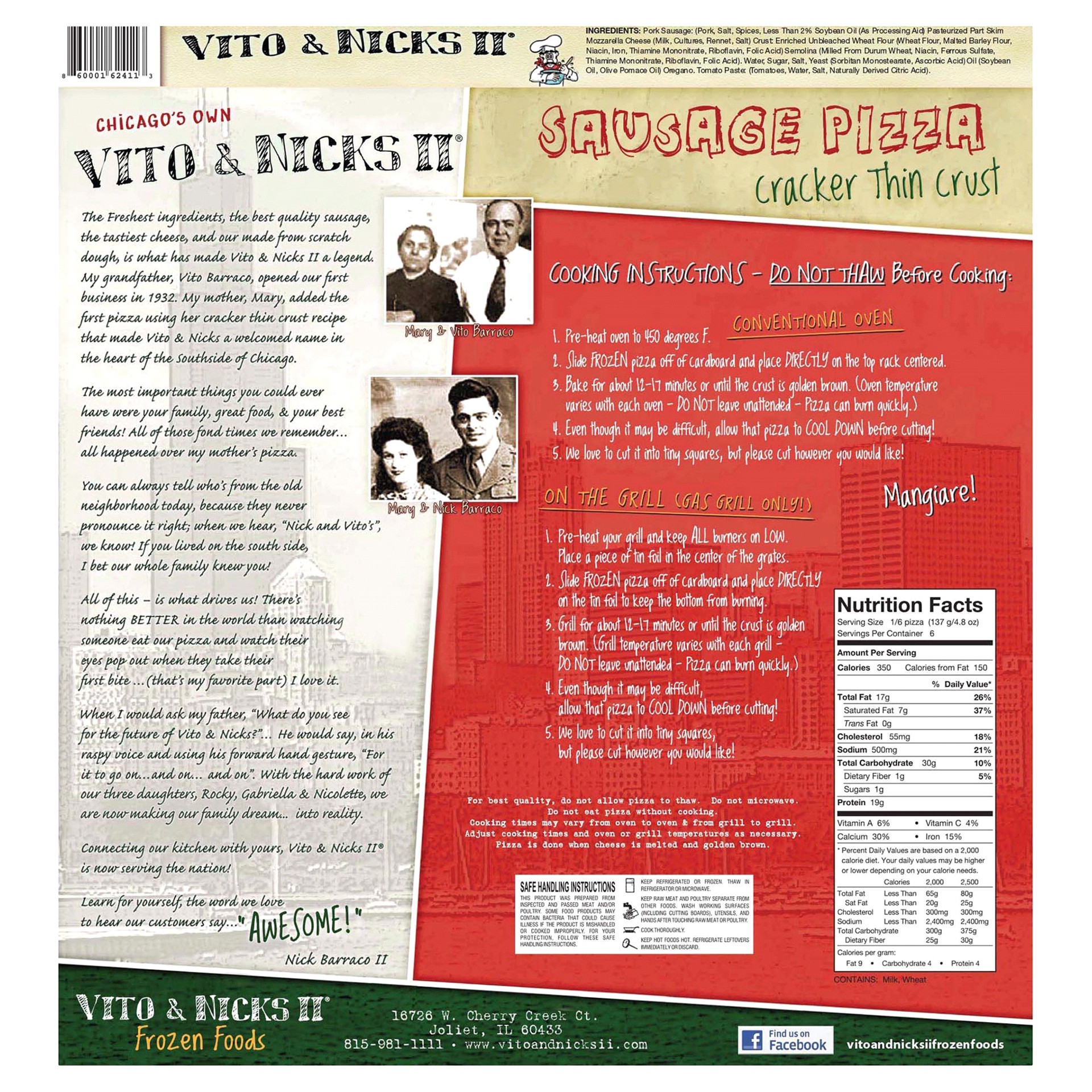 slide 4 of 5, Vito & Nicks II Premium Cracker Thin Crust Sausage Pizza 24.85 oz, 28.01 oz