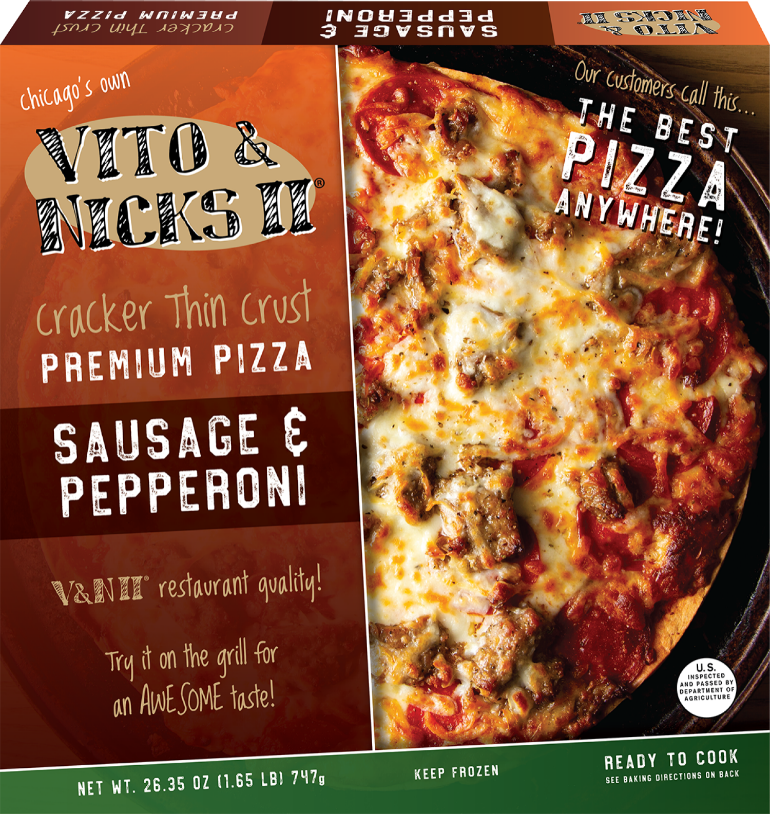 slide 1 of 2, Vito & Nicks Ii Thin Sausage & Pepperoni Pizza - 25 Oz, 25 oz